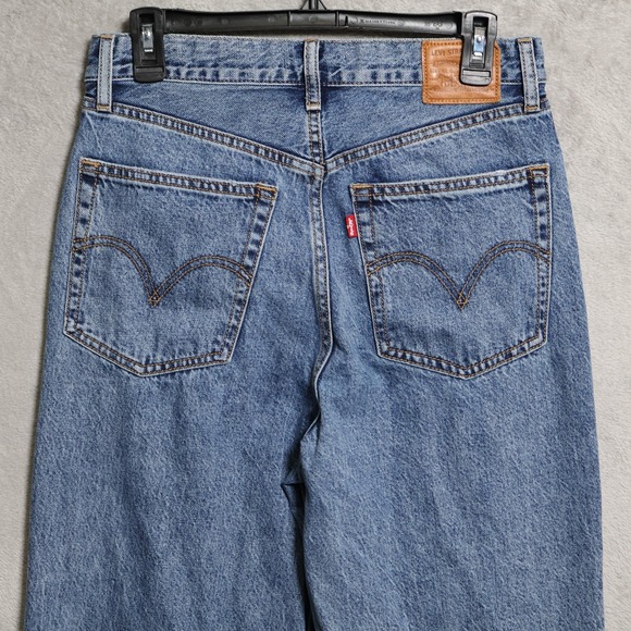 Levis Premium Jeans Womens 29 Blue High Loose Flare Distressed Wide Leg - Picture 7 of 16